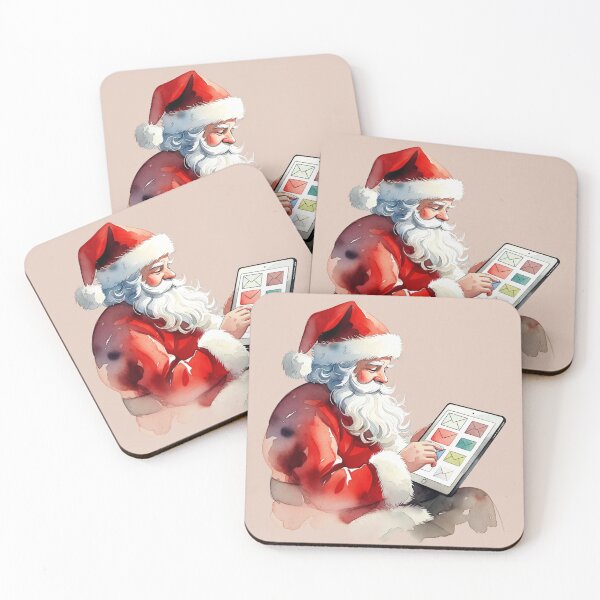 Item preview, Santa Claus Checking Email on Tablet - Modern Christmas Watercolor Art designed and sold by Pioneer Spirit Market.