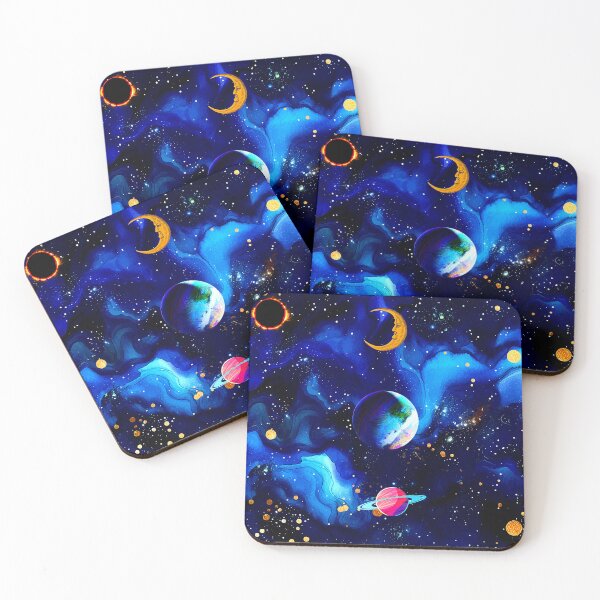 Item preview, vibrant space planets with blue nebula cosmic Art designed and sold by FahdSpaceArt.