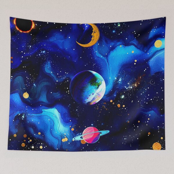 Item preview, vibrant space planets with blue nebula cosmic Art designed and sold by FahdSpaceArt.