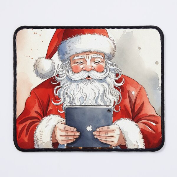 Item preview, Santa Claus with Blue iPad Tablet - Traditional Christmas Watercolor Art designed and sold by Pioneer Spirit Market.