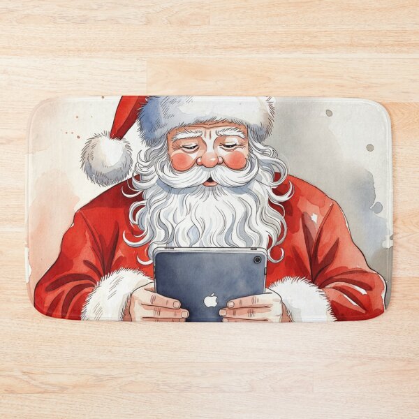 Item preview, Santa Claus with Blue iPad Tablet - Traditional Christmas Watercolor Art designed and sold by Pioneer Spirit Market.