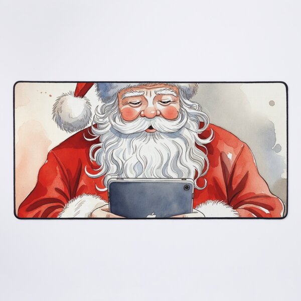 Item preview, Santa Claus with Blue iPad Tablet - Traditional Christmas Watercolor Art designed and sold by Pioneer Spirit Market.