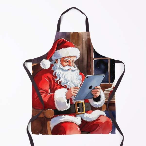 Item preview, Santa Claus with Tablet by Window at Night - Cozy Christmas Watercolor Art designed and sold by Pioneer Spirit Market.
