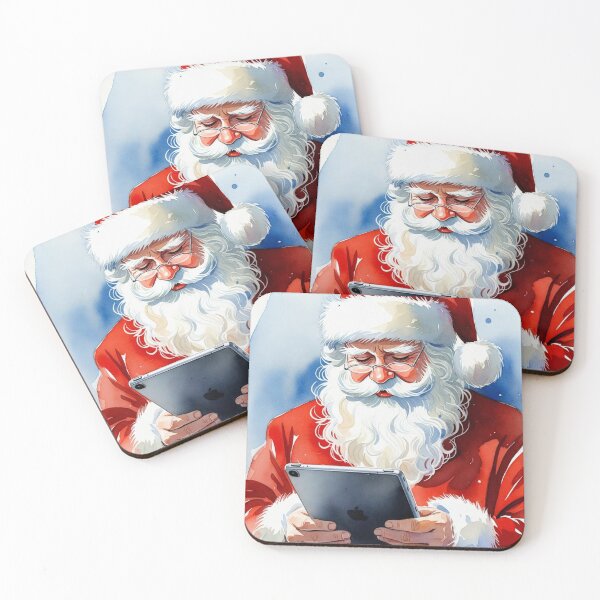 Item preview, Santa Claus with Black iPad Tablet - Modern Christmas Watercolor Art designed and sold by Pioneer Spirit Market.