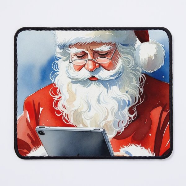 Item preview, Santa Claus with Black iPad Tablet - Modern Christmas Watercolor Art designed and sold by Pioneer Spirit Market.