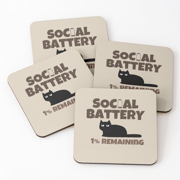 Item preview, Social Battery 1% Remaining Funny Introvert Black Cat Retro Design designed and sold by No Excuses Supply.
