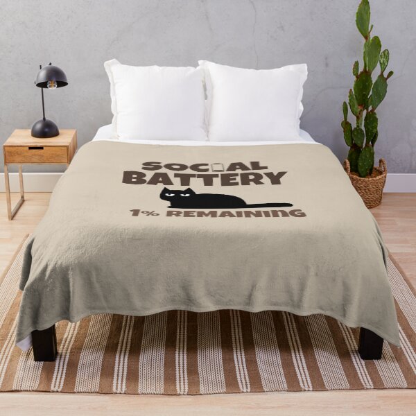Item preview, Social Battery 1% Remaining Funny Introvert Black Cat Retro Design designed and sold by No Excuses Supply.