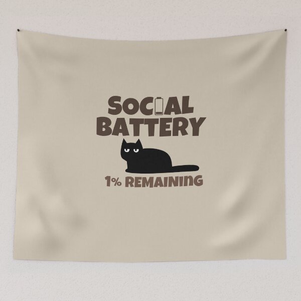 Item preview, Social Battery 1% Remaining Funny Introvert Black Cat Retro Design designed and sold by No Excuses Supply.