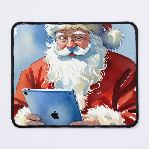 Item preview, Santa Claus with Blue iPad - Modern Christmas Watercolor Art designed and sold by Pioneer Spirit Market.