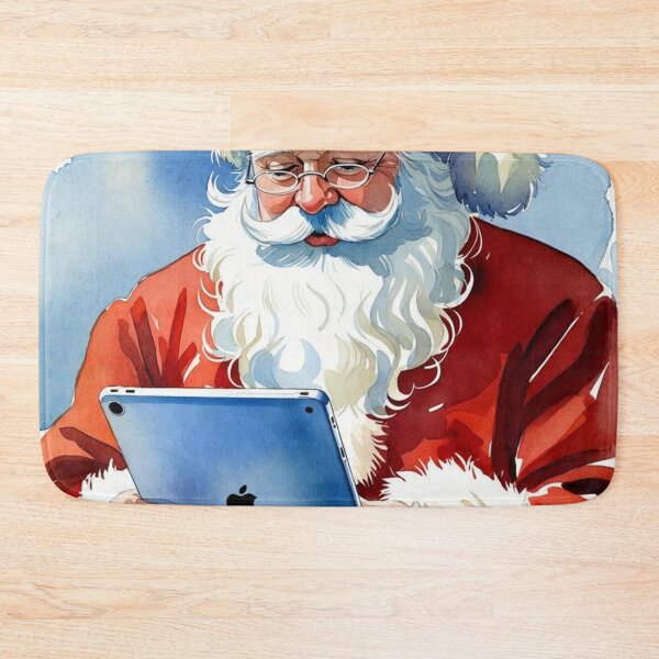 Item preview, Santa Claus with Blue iPad - Modern Christmas Watercolor Art designed and sold by Pioneer Spirit Market.