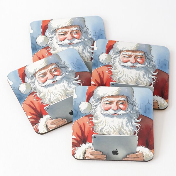 Item preview, Santa Claus at Desk with iPad and Letters - Modern Christmas Watercolor Art designed and sold by Pioneer Spirit Market.