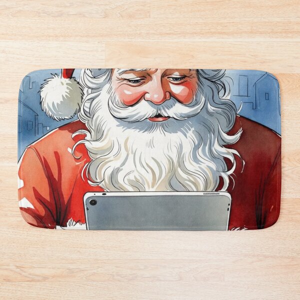 Item preview, Santa Claus at Desk with iPad and Letters - Modern Christmas Watercolor Art designed and sold by Pioneer Spirit Market.