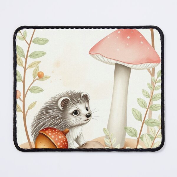 Item preview, Adorable Watercolor Hedgehog with Mushroom and Acorn designed and sold by Vida e Arte.