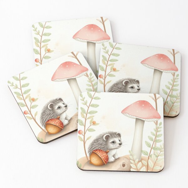 Item preview, Adorable Watercolor Hedgehog with Mushroom and Acorn designed and sold by Vida e Arte.