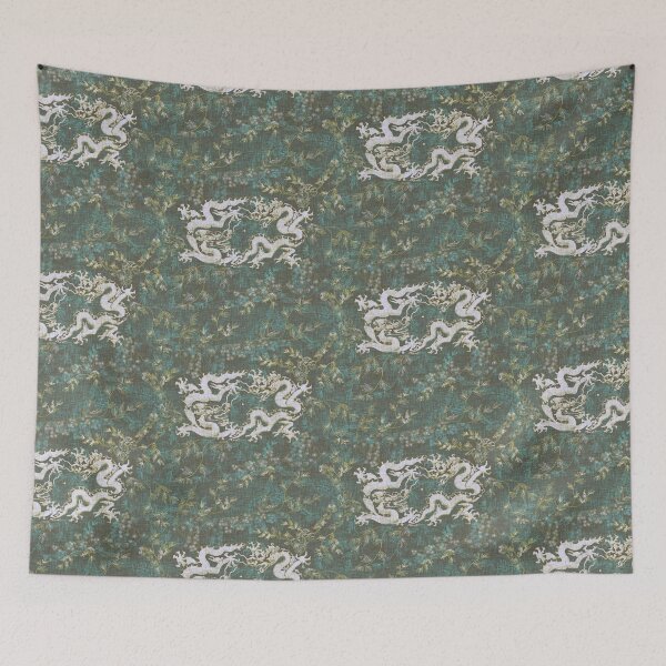 Item preview, Ancient Dragons Golden Retro Green Teal Gold Vintage Multicolor Floral and Linen designed and sold by LoveAlways-AEP.