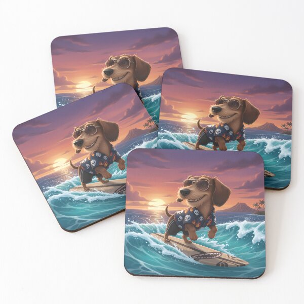 Item preview, An adorable wire-haired dachshund on a surfboard designed and sold by AnnaBellrose.