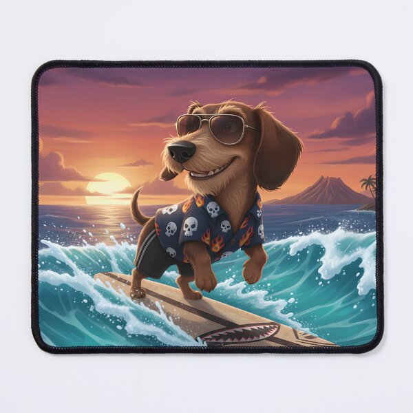 Item preview, An adorable wire-haired dachshund on a surfboard designed and sold by AnnaBellrose.