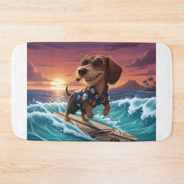 Item preview, An adorable wire-haired dachshund on a surfboard designed and sold by AnnaBellrose.
