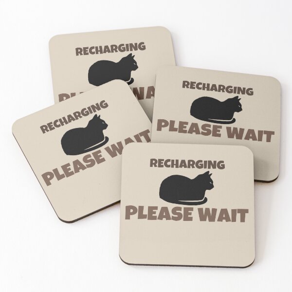 Item preview, Recharging Please Wait Funny Introvert Black Cat Retro Minimalist Design designed and sold by No Excuses Supply.