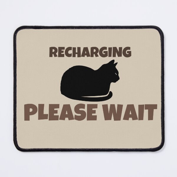 Item preview, Recharging Please Wait Funny Introvert Black Cat Retro Minimalist Design designed and sold by No Excuses Supply.