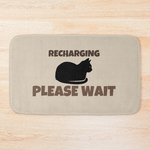 Item preview, Recharging Please Wait Funny Introvert Black Cat Retro Minimalist Design designed and sold by No Excuses Supply.