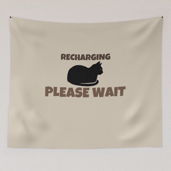 Item preview, Recharging Please Wait Funny Introvert Black Cat Retro Minimalist Design designed and sold by No Excuses Supply.
