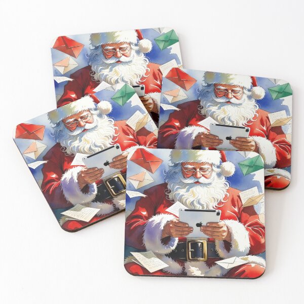 Item preview, Santa Claus at Desk with iPad and Letters - Modern Christmas Watercolor Art designed and sold by Pioneer Spirit Market.