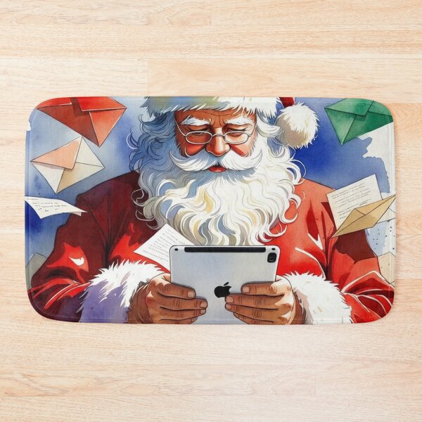 Item preview, Santa Claus at Desk with iPad and Letters - Modern Christmas Watercolor Art designed and sold by Pioneer Spirit Market.