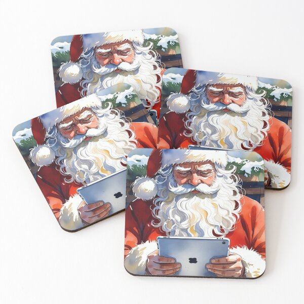 Item preview, Santa Claus with Blue iPad - Modern Christmas Watercolor Art designed and sold by Pioneer Spirit Market.