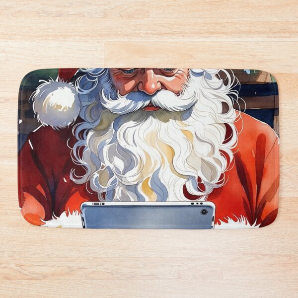 Item preview, Santa Claus with Blue iPad - Modern Christmas Watercolor Art designed and sold by Pioneer Spirit Market.