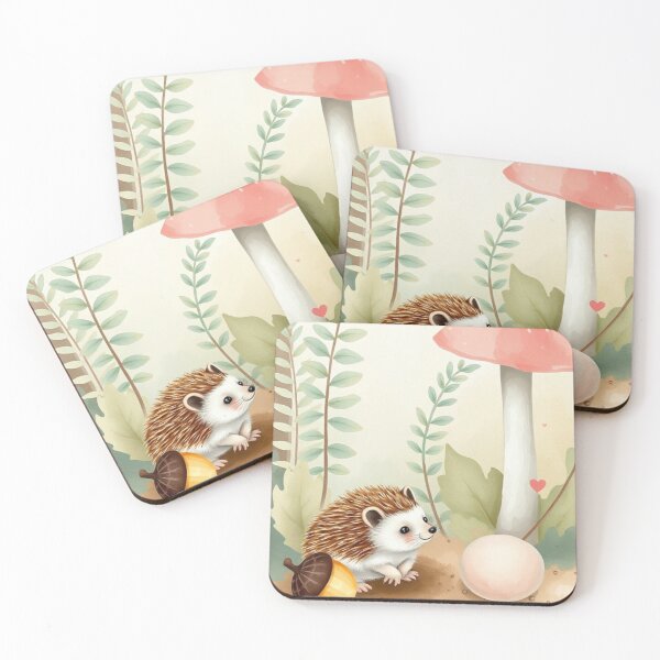 Item preview, Charming Watercolor Hedgehog with Tall Toadstool Mushroom designed and sold by Vida e Arte.