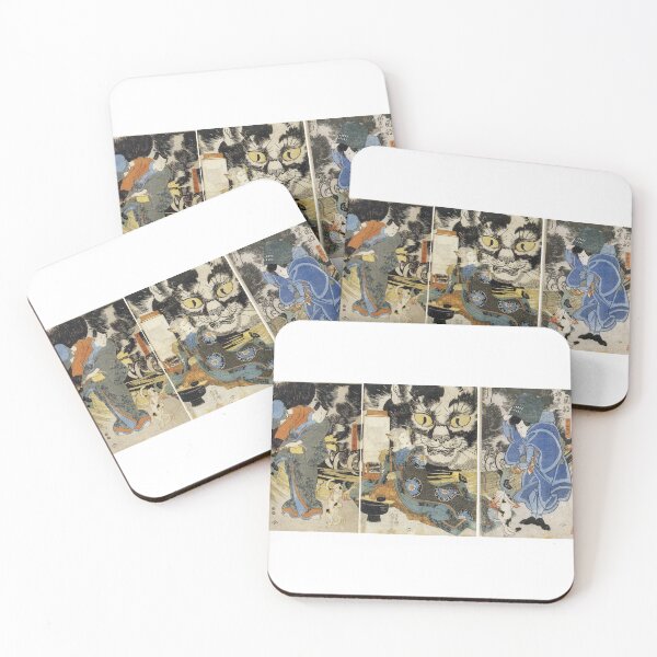 Item preview, ​Giant Demon Cat Triptych Vintage Japanese Yokai Art designed and sold by FineArtShirts.