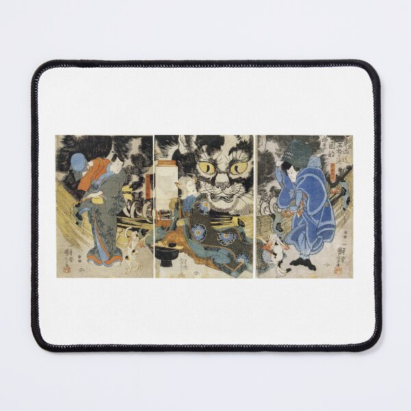 Item preview, Giant Demon Cat Triptych Vintage Japanese Yokai Art designed and sold by FineArtShirts.