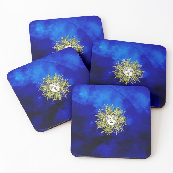 Item preview, Vintage Mystical Golden Celestial Sun with Blue Background  designed and sold by FahdSpaceArt.