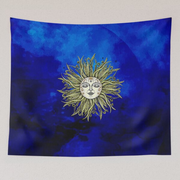 Item preview, Vintage Mystical Golden Celestial Sun with Blue Background  designed and sold by FahdSpaceArt.