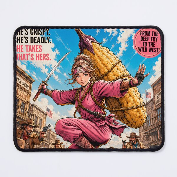 Item preview, Tempura Ninja Girl – Wild West | Crispy Ninja vs Cowboys | Japanese Food Hero Western designed and sold by Japan Cyberpunk Universe & Surreal Characters.