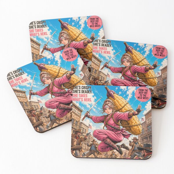 Item preview, Tempura Ninja Girl – Wild West | Crispy Ninja vs Cowboys | Japanese Food Hero Western designed and sold by Japan Cyberpunk Universe & Surreal Characters.