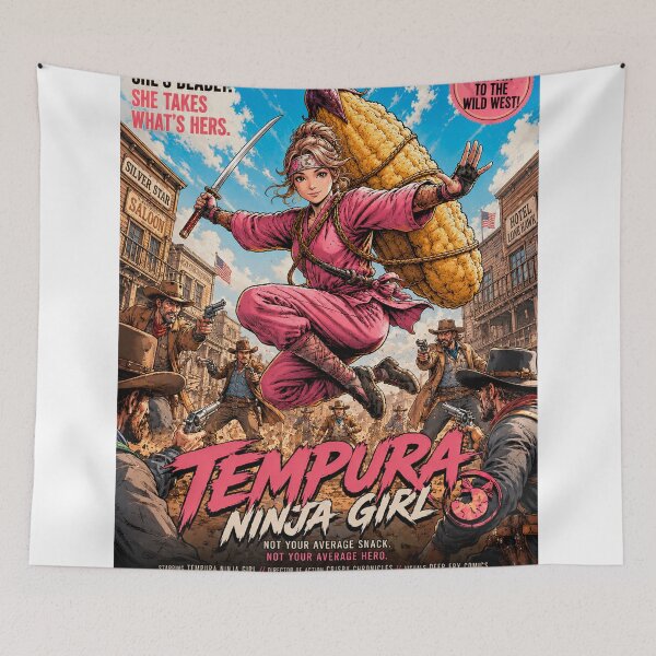 Item preview, Tempura Ninja Girl – Wild West | Crispy Ninja vs Cowboys | Japanese Food Hero Western designed and sold by Japan Cyberpunk Universe & Surreal Characters.