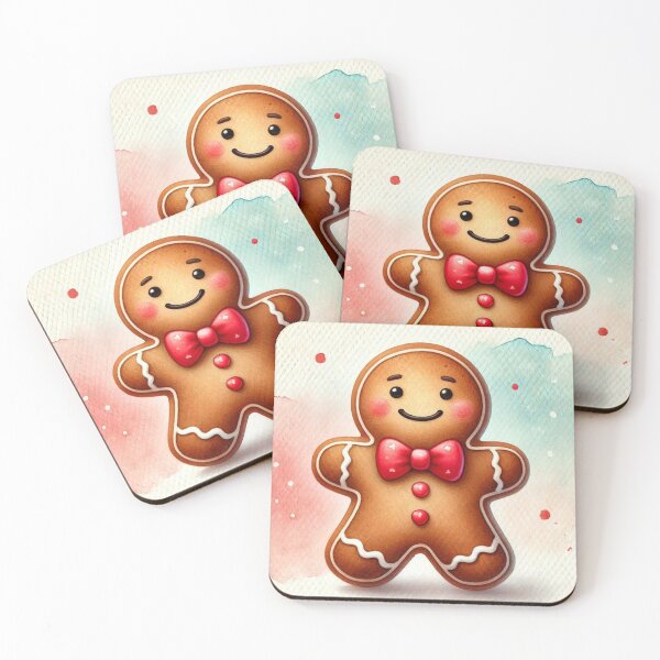 Item preview, Smiling Gingerbread Man with Red Bow Tie - Christmas Watercolor Art designed and sold by Pioneer Spirit Market.