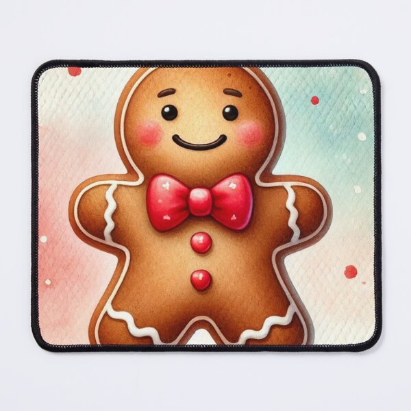 Item preview, Smiling Gingerbread Man with Red Bow Tie - Christmas Watercolor Art designed and sold by Pioneer Spirit Market.