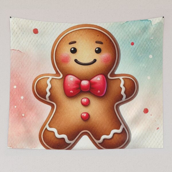 Item preview, Smiling Gingerbread Man with Red Bow Tie - Christmas Watercolor Art designed and sold by Pioneer Spirit Market.