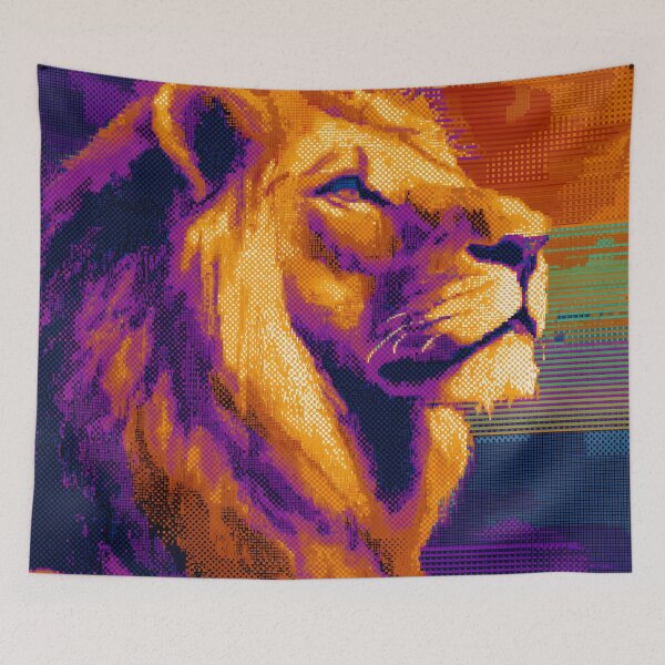 Item preview, Title: Neon Glitch Lion Majesty designed and sold by ClubVacay.