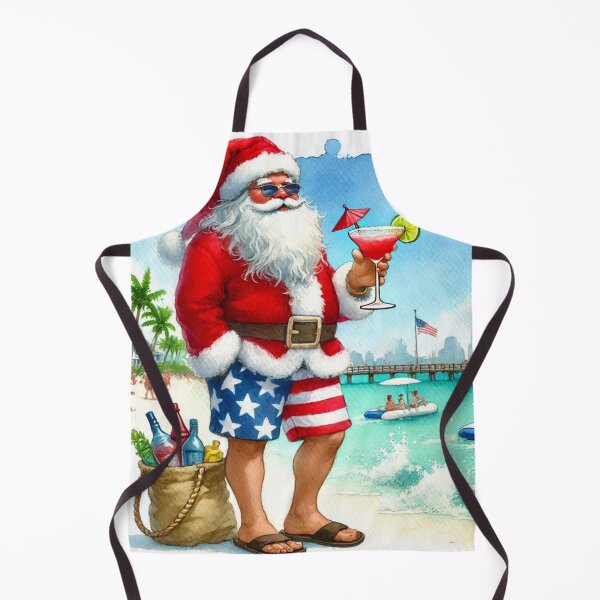 Item preview, Tropical Santa in Bermuda Shorts with Margarita - Funny Christmas Watercolor Art designed and sold by Pioneer Spirit Market.