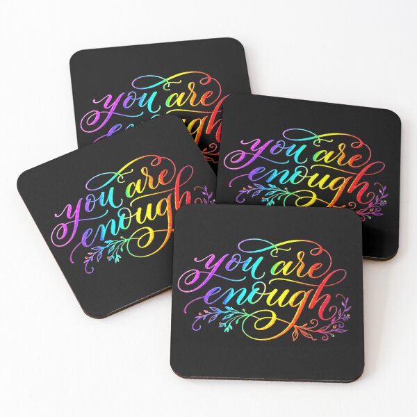 Item preview, You Are Enough Rainbow Calligraphy Inspirational Quote Art designed and sold by ExploreAura Studio.