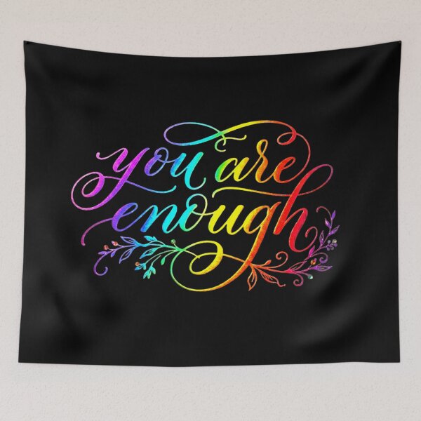 Item preview, You Are Enough Rainbow Calligraphy Inspirational Quote Art designed and sold by ExploreAura Studio.