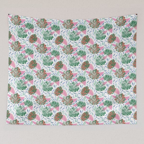 Item preview, Daylight Dahlias Bloom Summer Floral Green Red Pink designed and sold by Dally-Dabble.