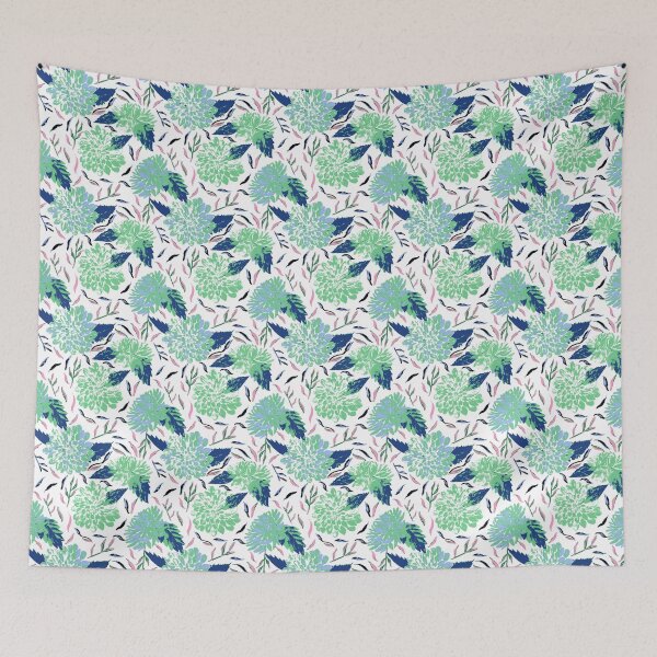 Item preview, Daylight Dahlias Bloom Summer Floral Greens and Blues designed and sold by Dally-Dabble.