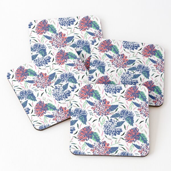 Item preview, Daylight Dahlias Bloom Summer Floral Blue and Red designed and sold by Dally-Dabble.