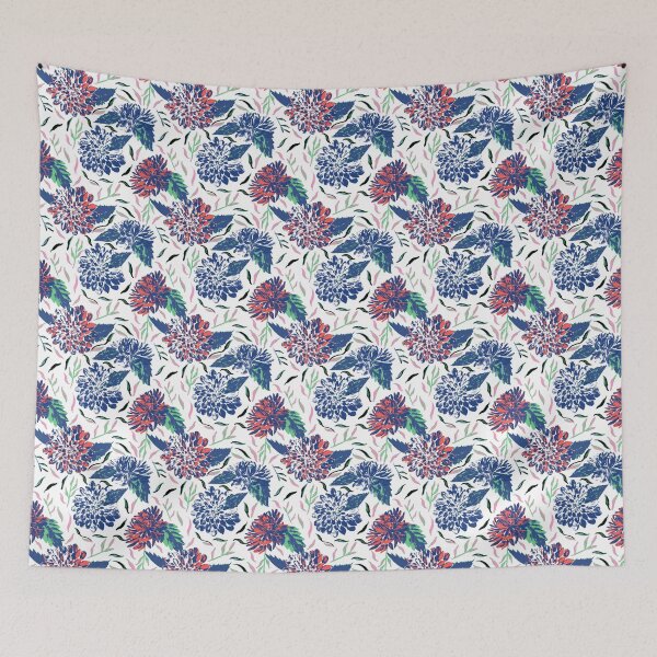 Item preview, Daylight Dahlias Bloom Summer Floral Blue and Red designed and sold by Dally-Dabble.