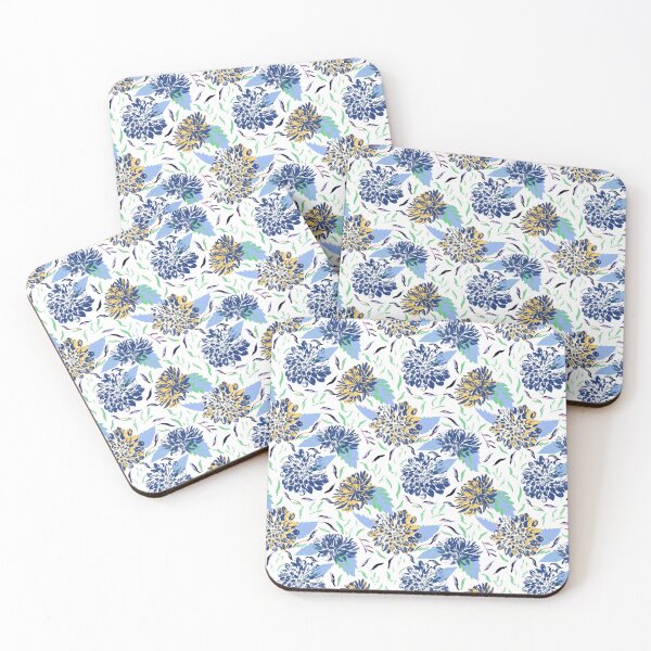 Item preview, Daylight Dahlias Bloom Summer Floral Green and Pink Blue and Yellow designed and sold by Dally-Dabble.